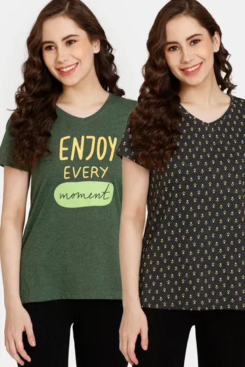 Buy Rosaline Rural Charm Knit Cotton Top (Pack of 2) - Black Green
